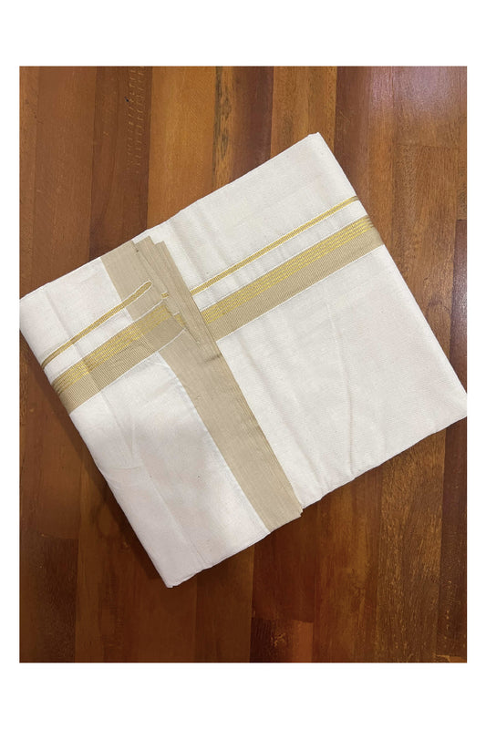 Off White Cotton Mundu with Cream and Kasavu Border (South Indian Dhoti)