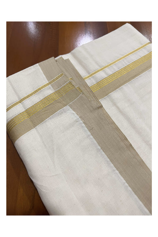 Off White Cotton Mundu with Cream and Kasavu Border (South Indian Dhoti)