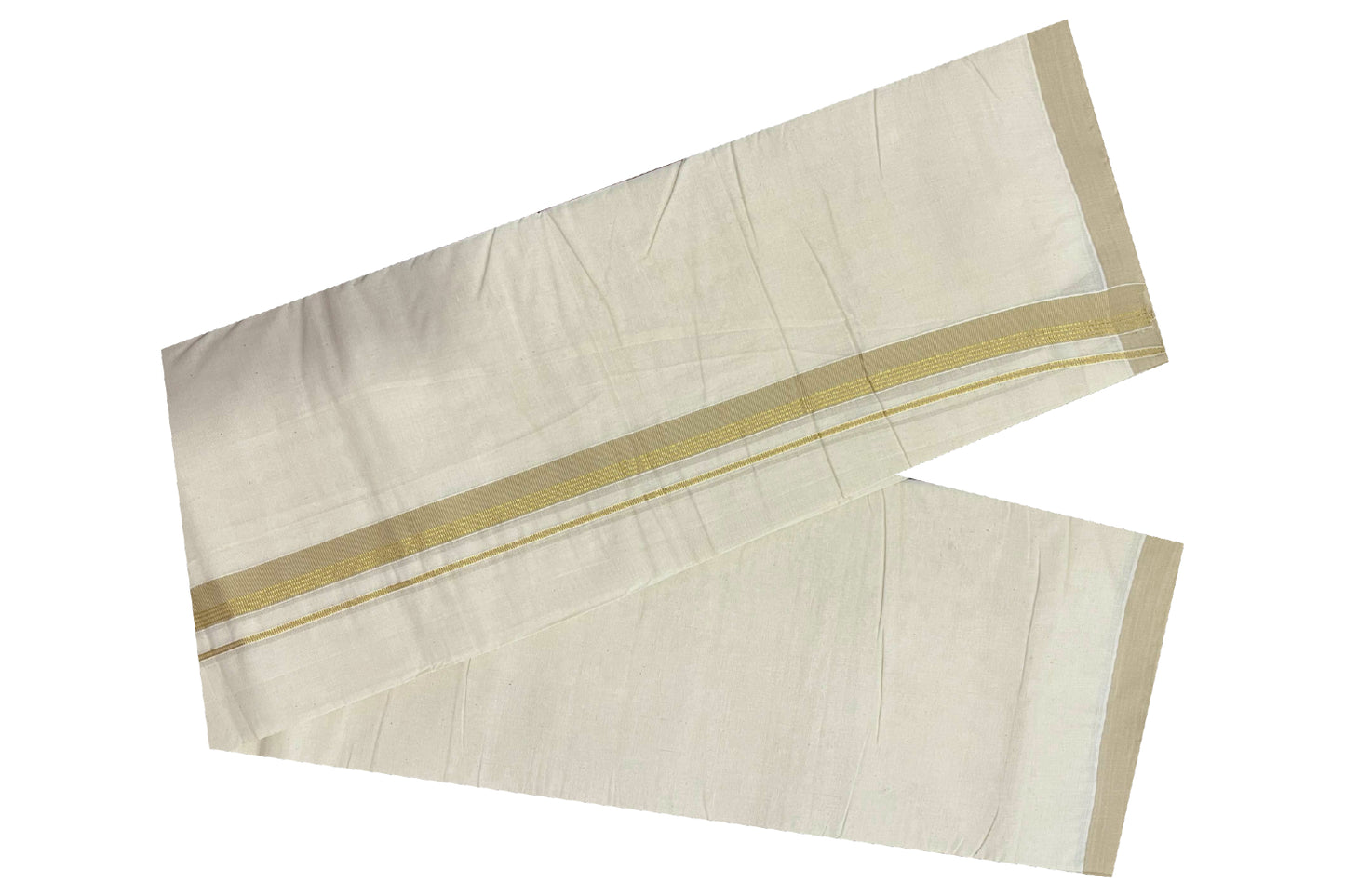 Off White Cotton Mundu with Cream and Kasavu Border (South Indian Dhoti)