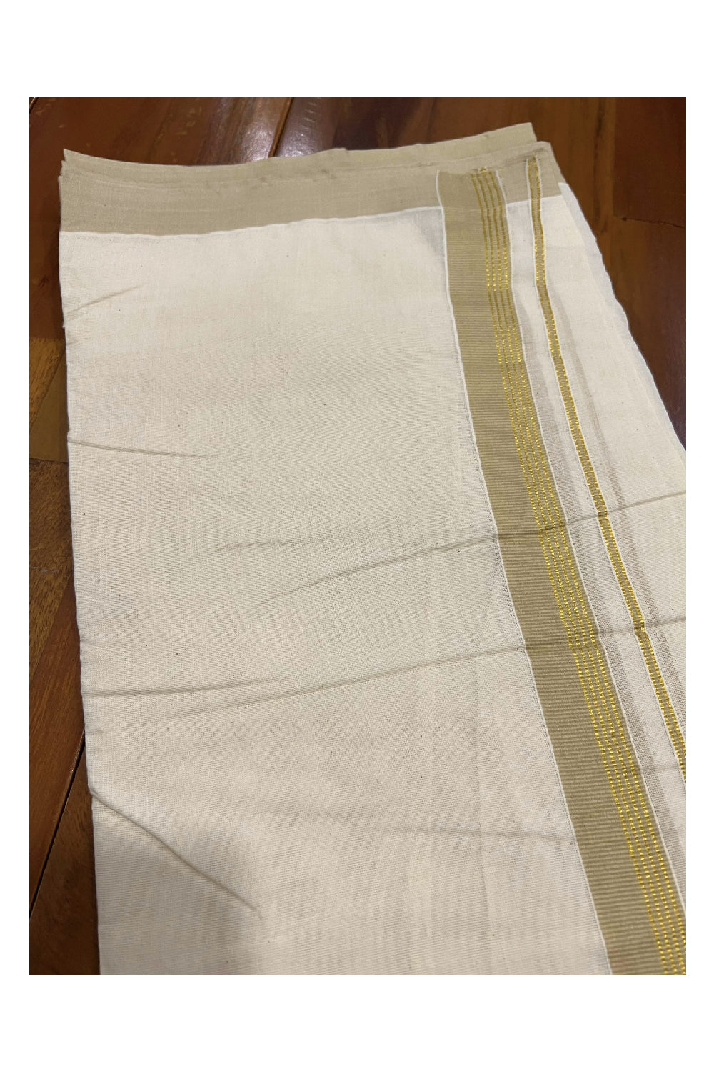 Off White Cotton Mundu with Cream and Kasavu Border (South Indian Dhoti)