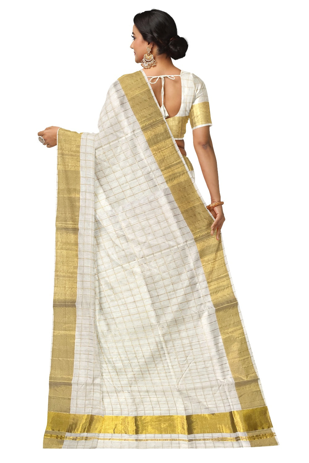 Southloom Premium Handloom Kerala Saree with Kasavu Big Check Design across Body