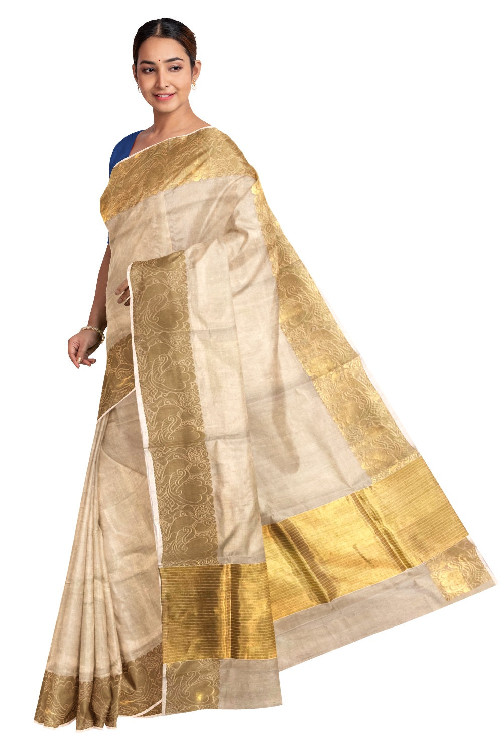 Southloom Balaramapuram Handloom Premium Tissue Saree with 10 inch Lines Pallu