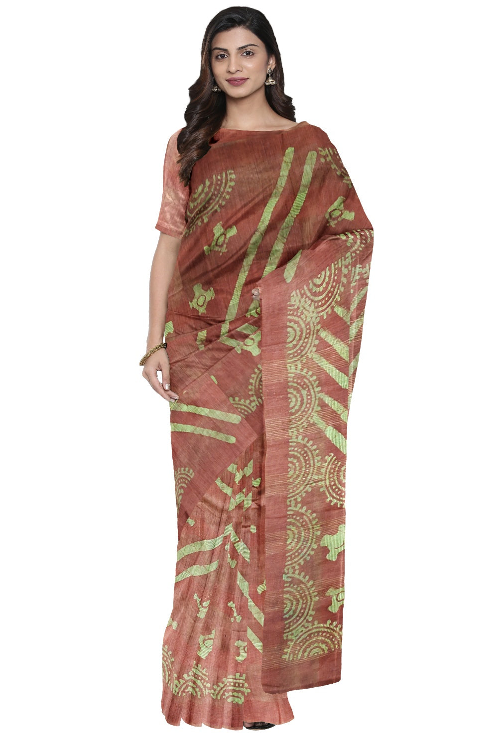 Southloom Cotton Designer Brown Saree with Baswara Print