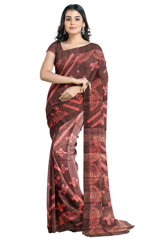 Southloom Cotton Designer Dark Red Saree with Baswara Print