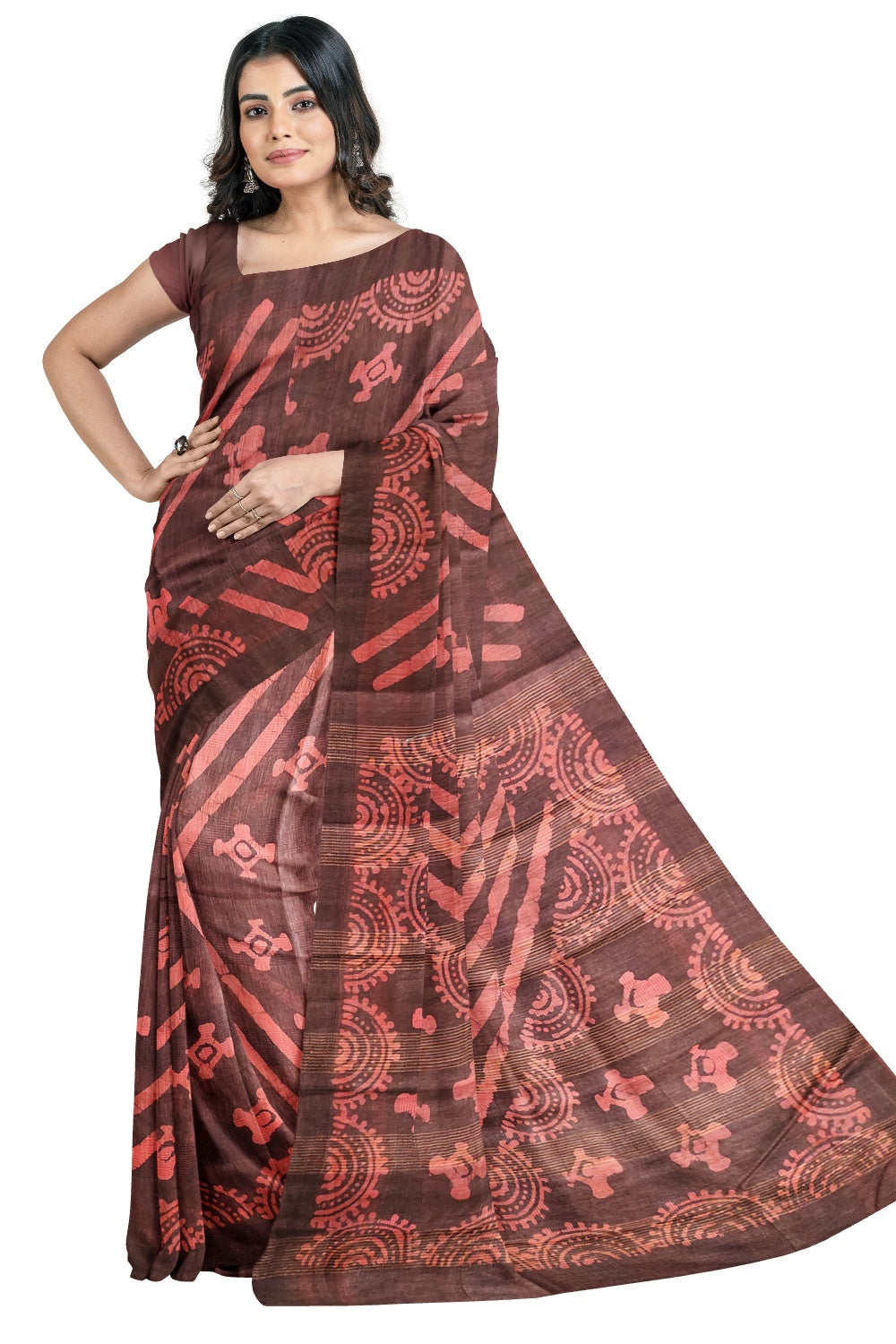 Southloom Cotton Designer Dark Red Saree with Baswara Print