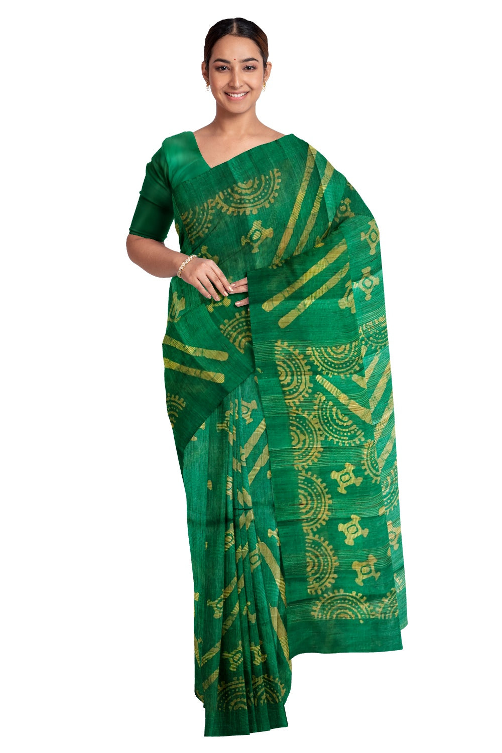 Southloom Cotton Designer Green Saree with Baswara Print