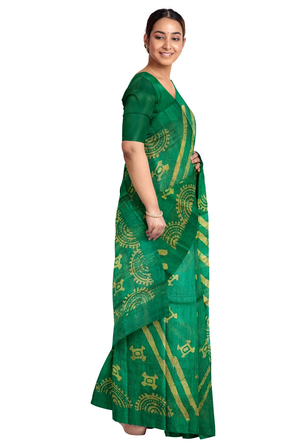 Southloom Cotton Designer Green Saree with Baswara Print