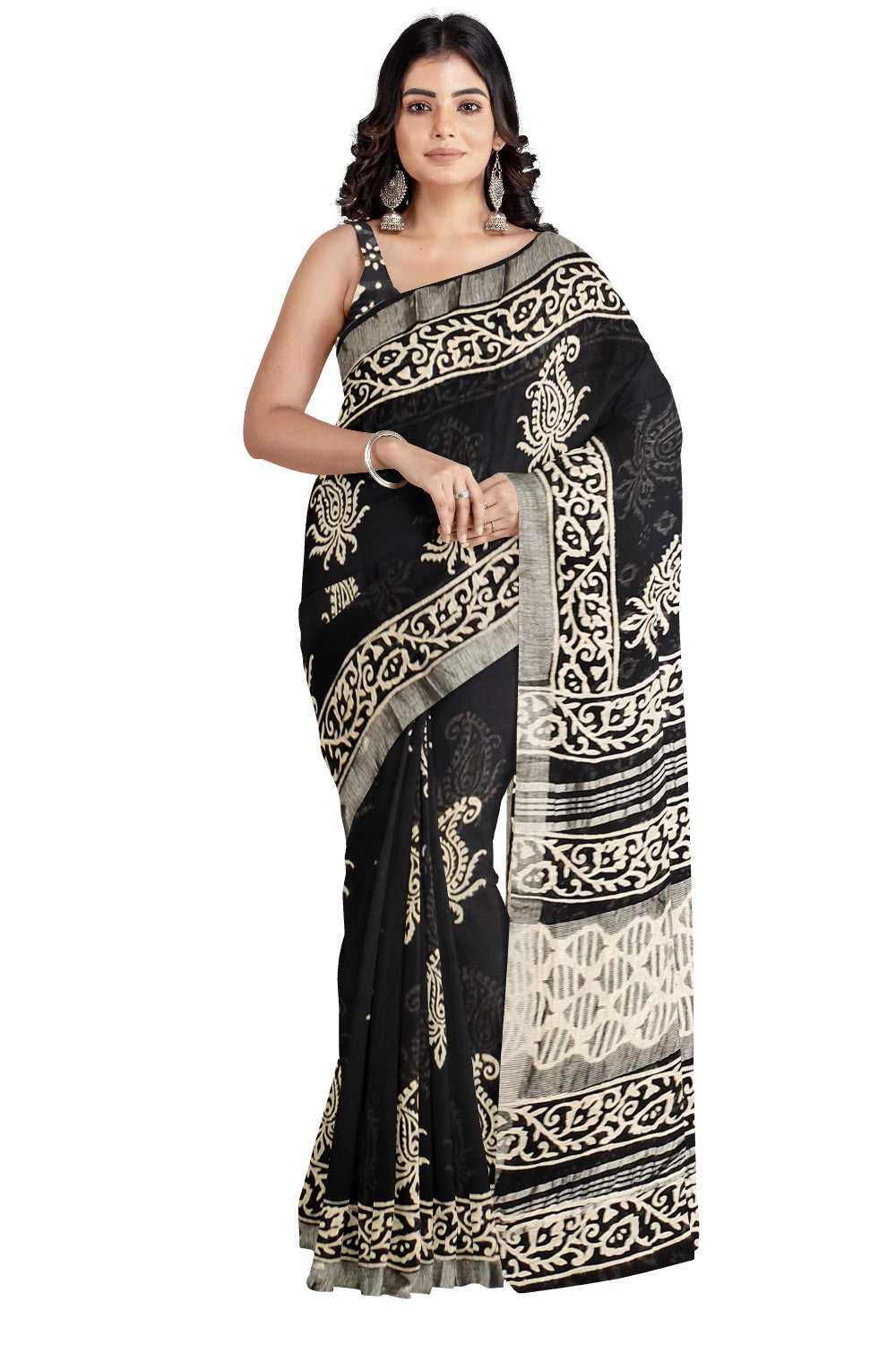 Southloom Linen Black and White Designer Saree