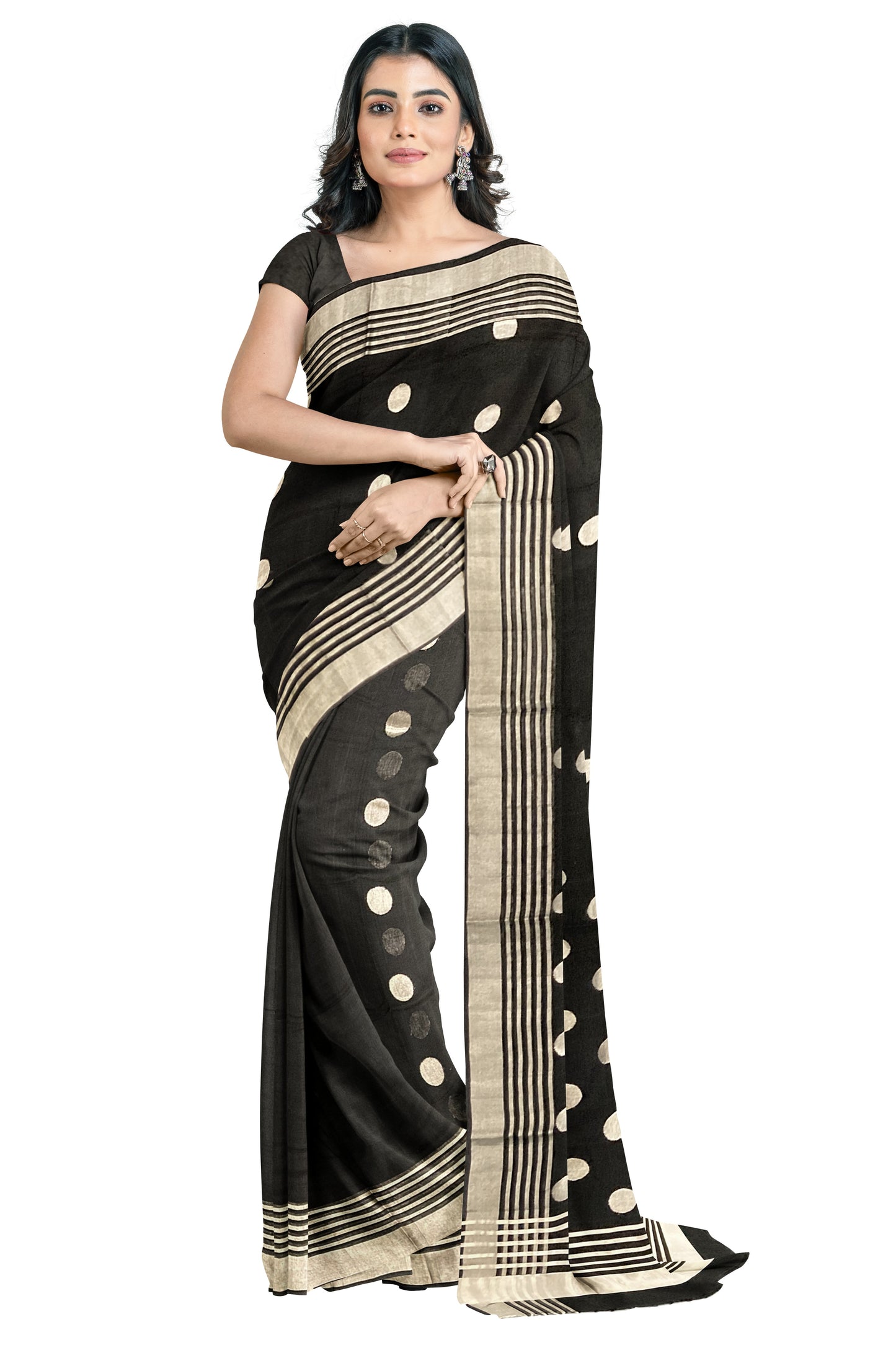 Southloom™ Original Handloom Black Saree with Silver Kasavu Work