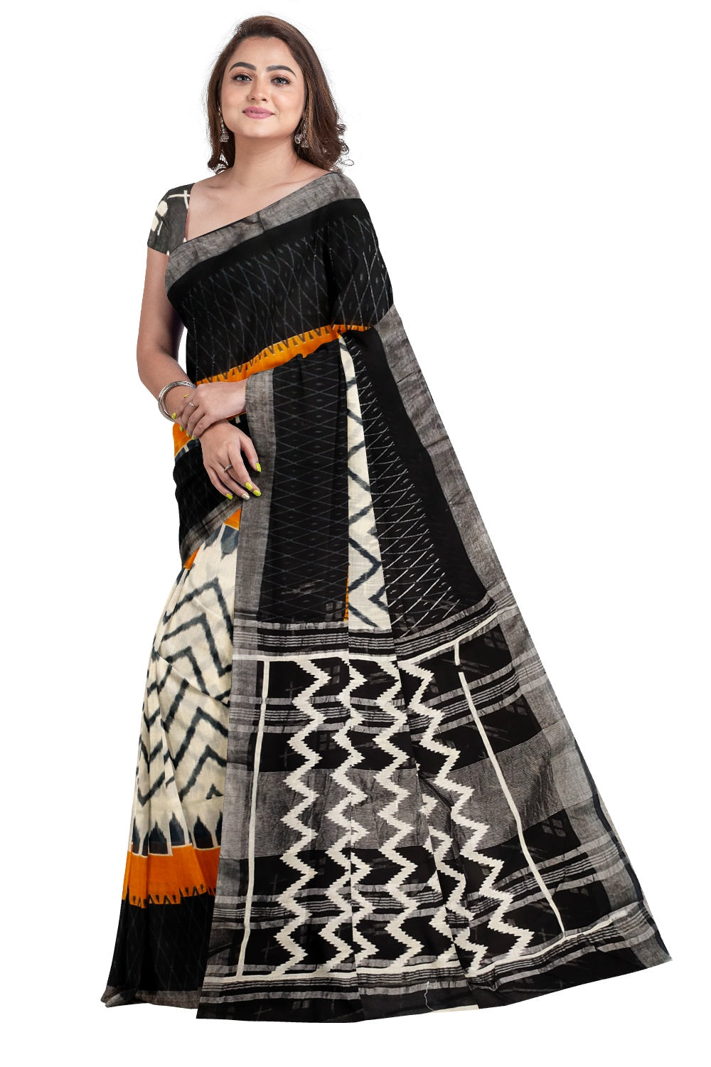 Southloom Linen Cotton Black and White Designer Saree