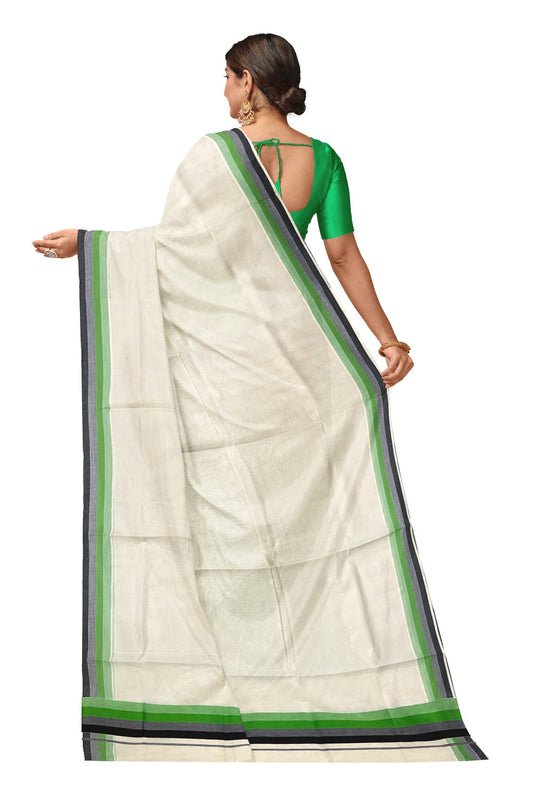 Kerala Cotton Saree with Light Green and Black Lines Border Design