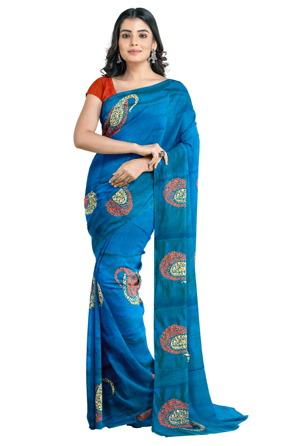Southloom Manipuri Silk Blue Designer Saree with Embroidery work