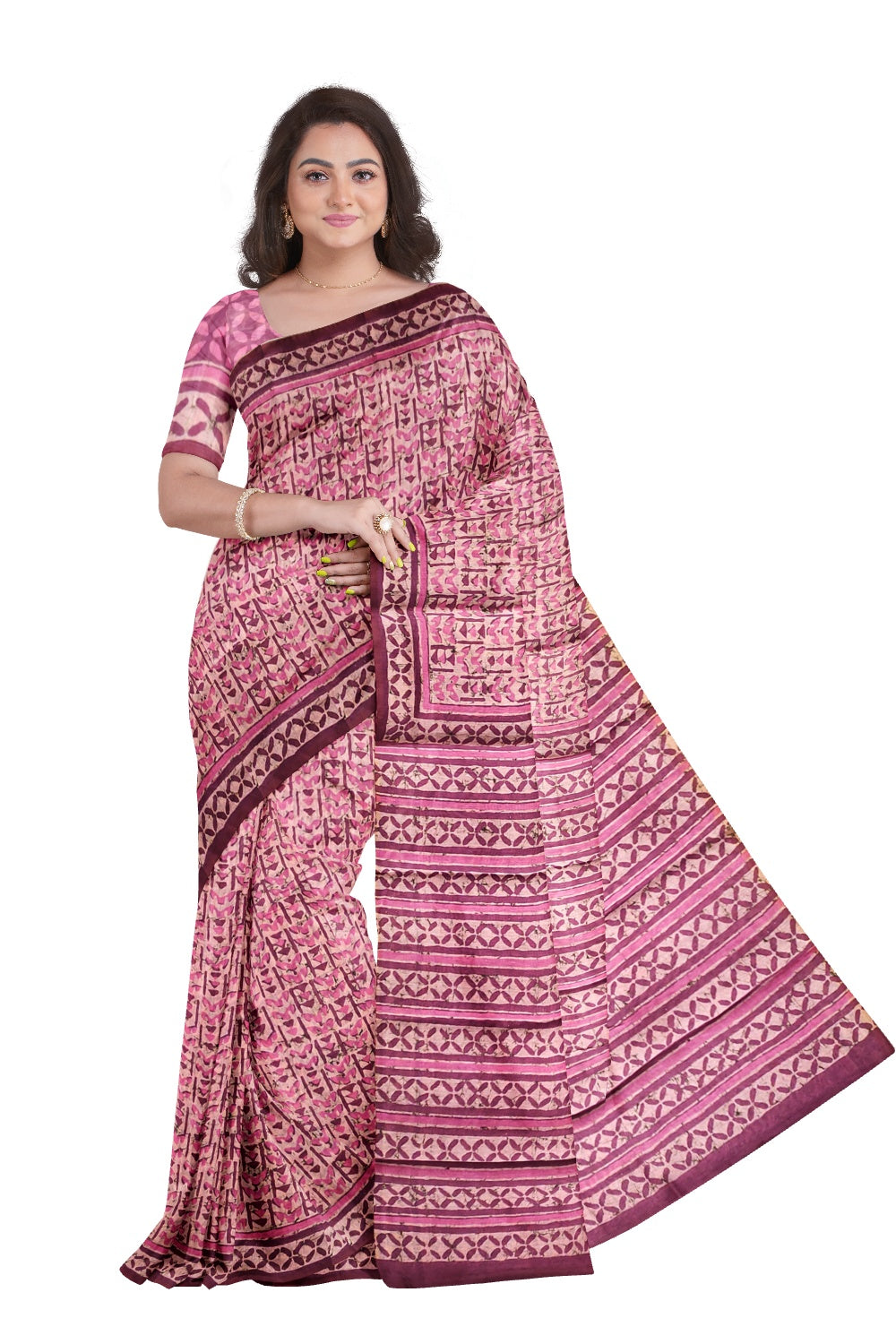 Southloom Pink Cotton Chanderi Printed Designer Saree