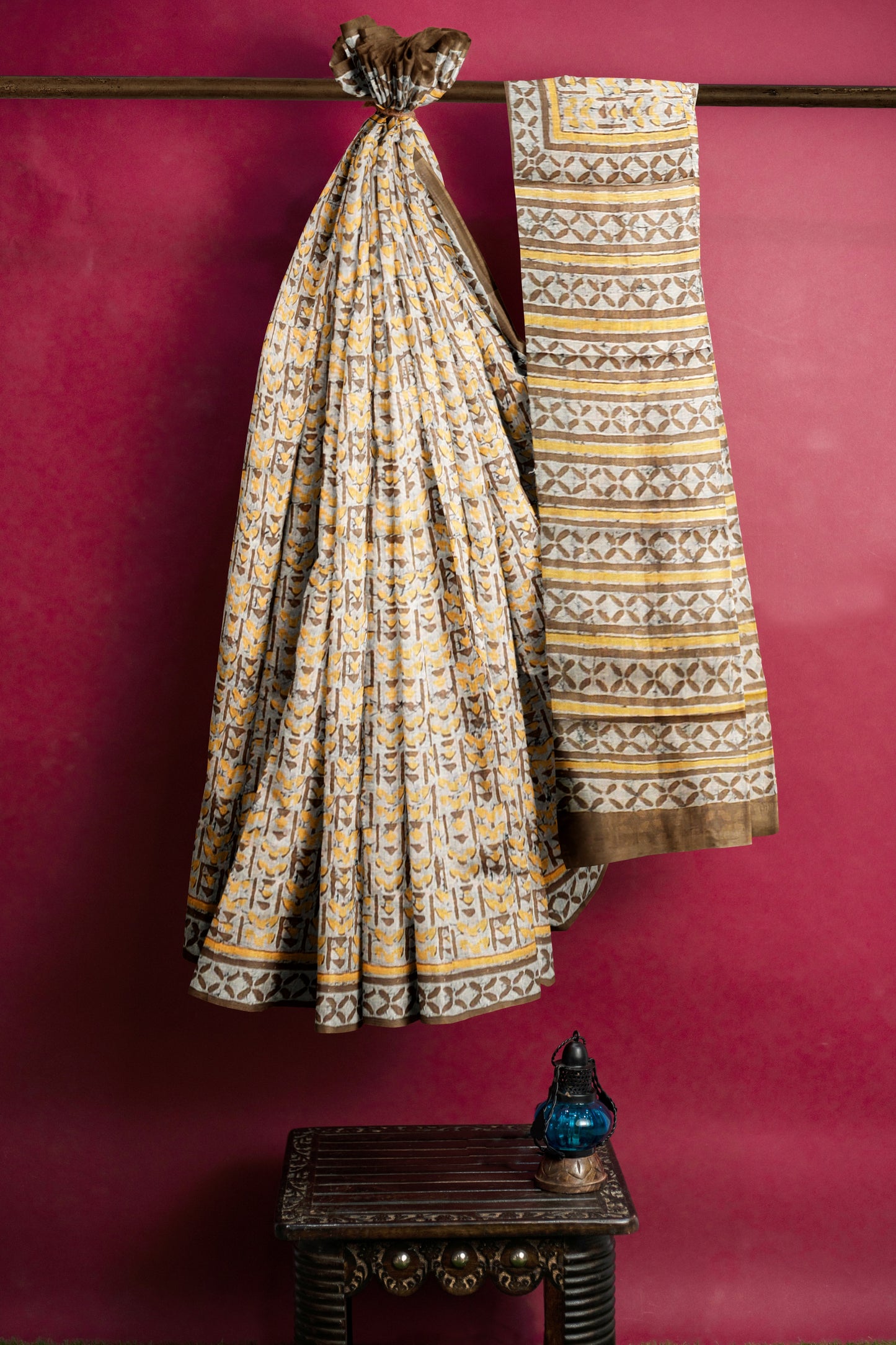 Southloom Light Brown Cotton Chanderi Printed Designer Saree