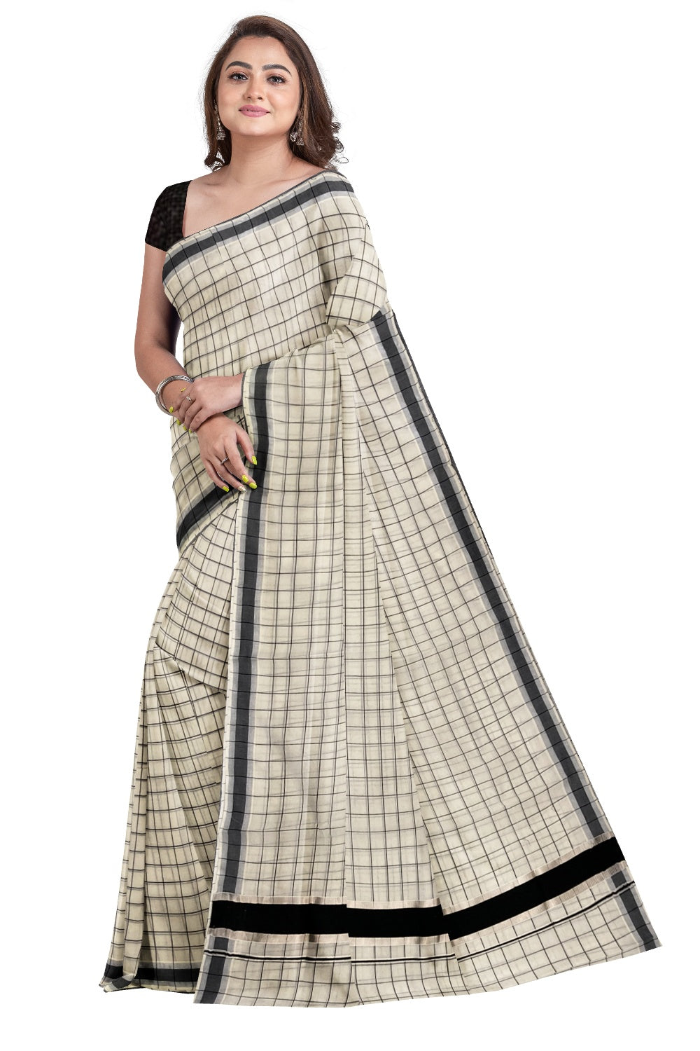 Cotton-Zari Checked Set Saree | Regal Wardrobe