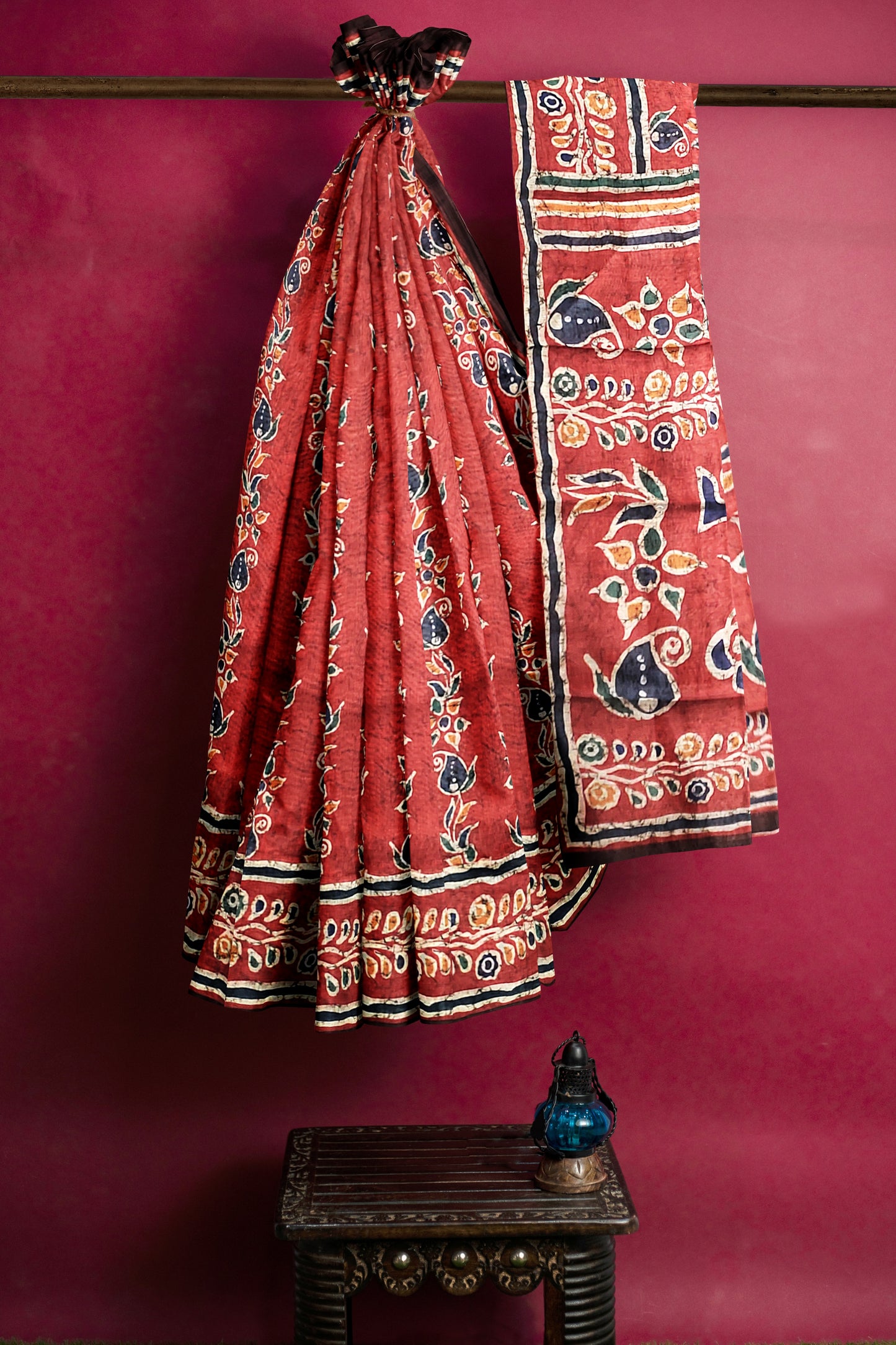 Southloom Red Cotton Chanderi Printed Designer Saree