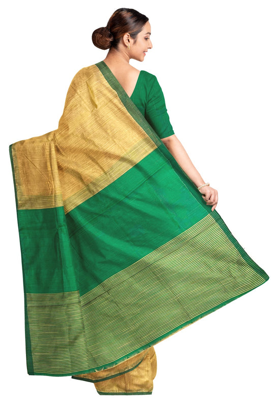 Southloom Kosa Pastel Yellow Saree with Green Designer Pallu