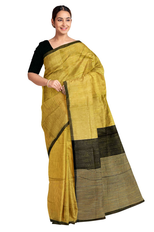 Southloom Kosa Pastel Yellow Saree with Black Designer Pallu
