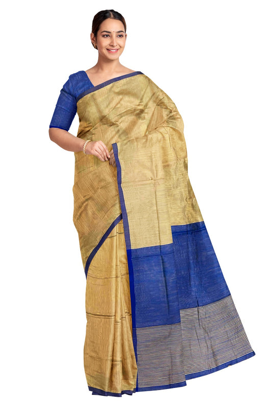 Southloom Kosa Pastel Yellow Saree with Blue Designer Pallu