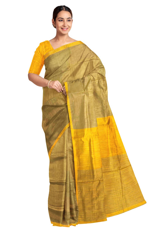 Southloom Kosa Pastel Yellow Saree with Orange Designer Pallu