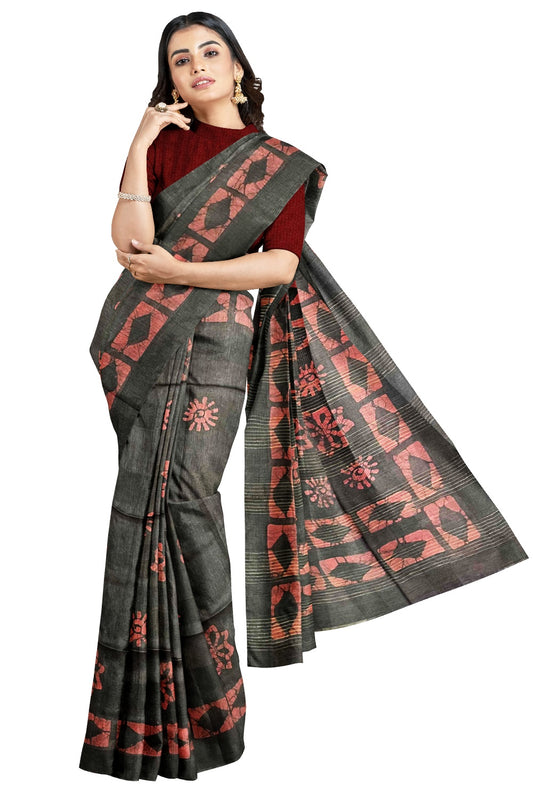 Southloom Cotton Brownish Red and Red Designer Saree with Baswara Print