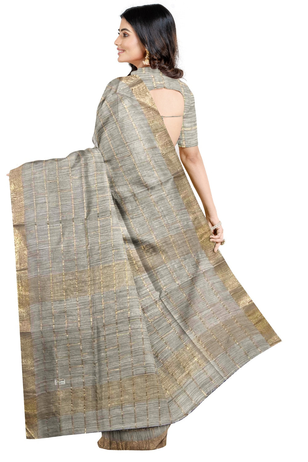 Southloom Cotton Light Brown Zari Stripes Designer Saree