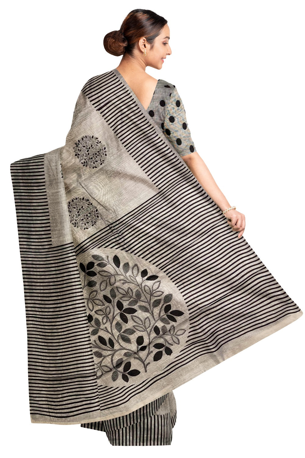 Southloom Grey Cotton Designer Saree with Stripes Border