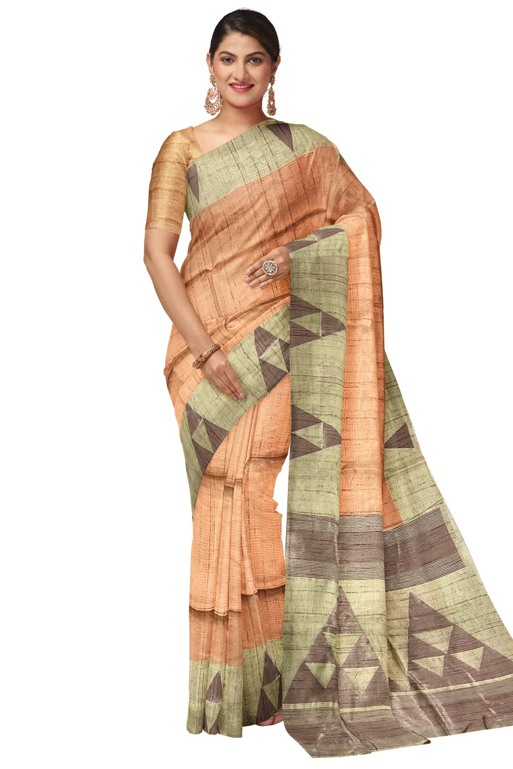 Southloom Orange Semi Tussar Saree with Light Brown Designer Pallu