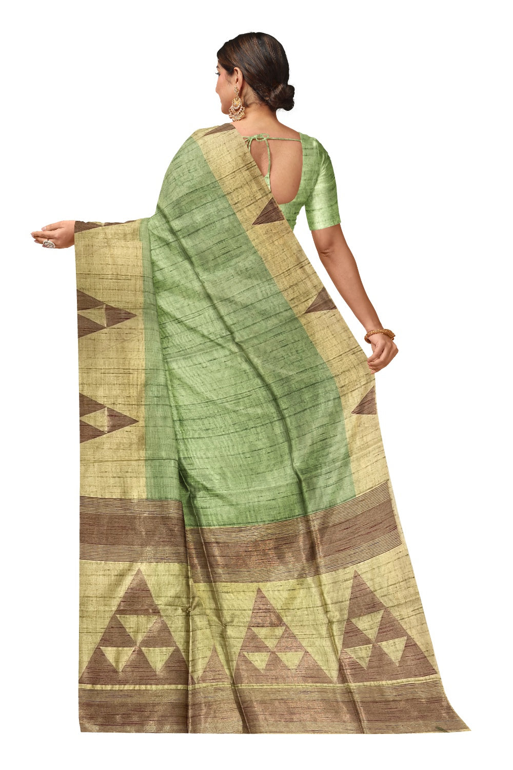 Southloom Light Green Semi Tussar Saree with Light Brown Designer Pallu