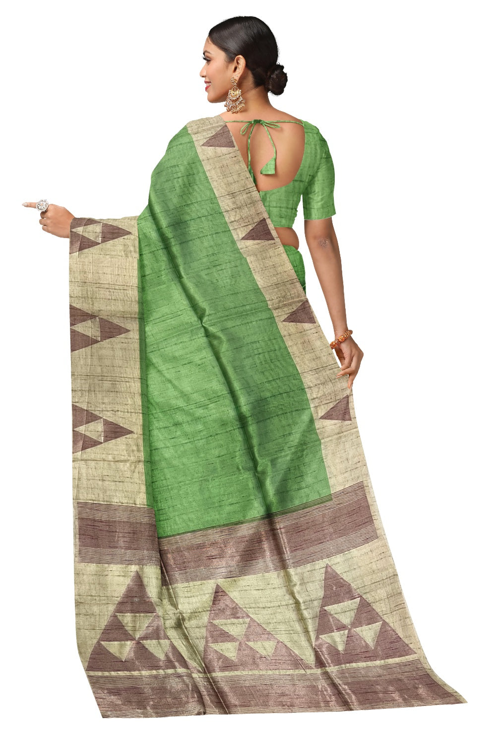 Southloom Green Semi Tussar Saree with Light Brown Designer Pallu