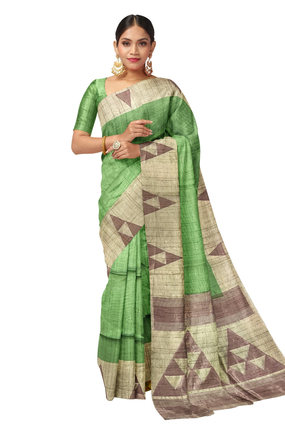 Southloom Green Semi Tussar Saree with Light Brown Designer Pallu