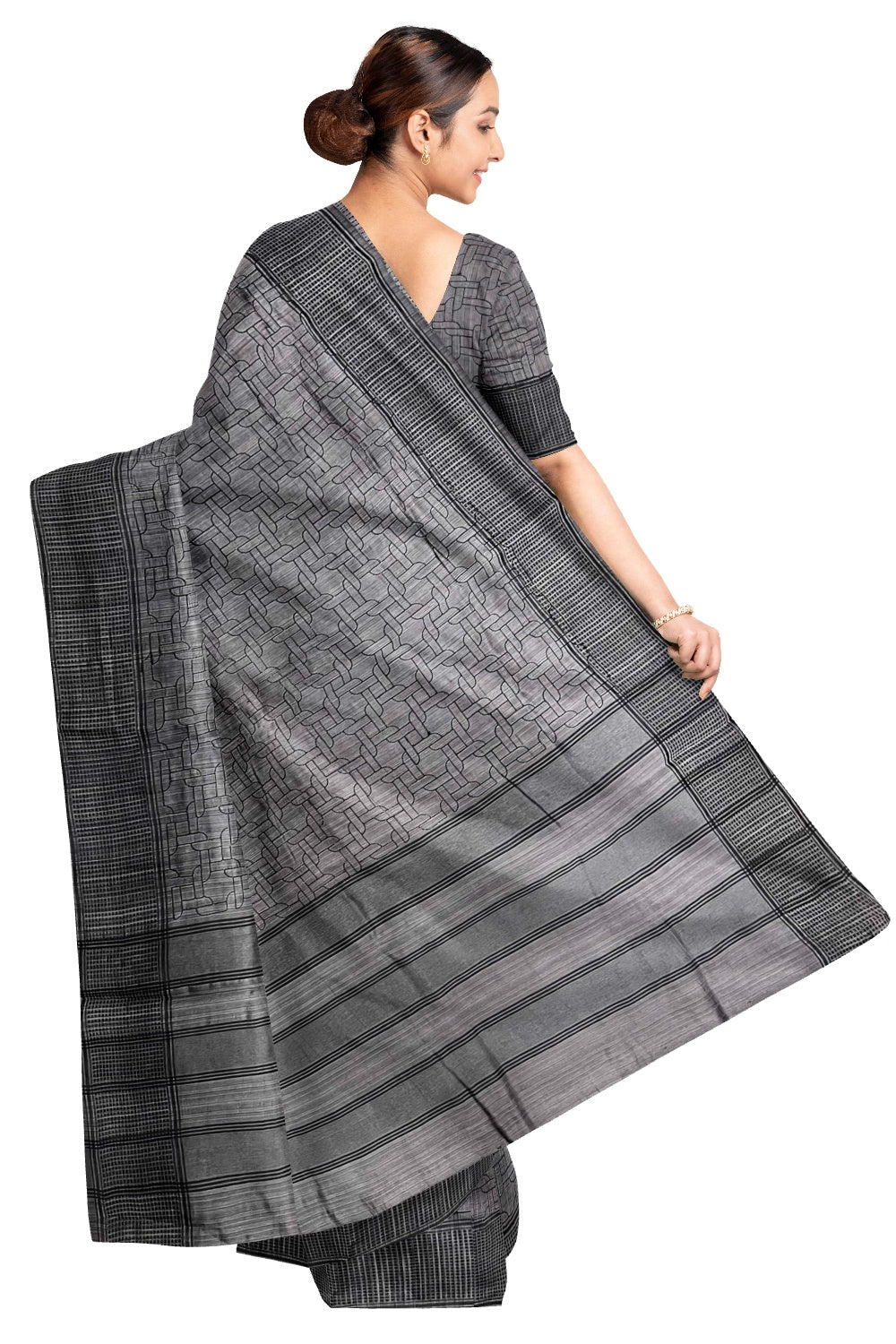 Southloom Grey Semi Tussar Designer Thread Work Saree with Tassels on Pallu