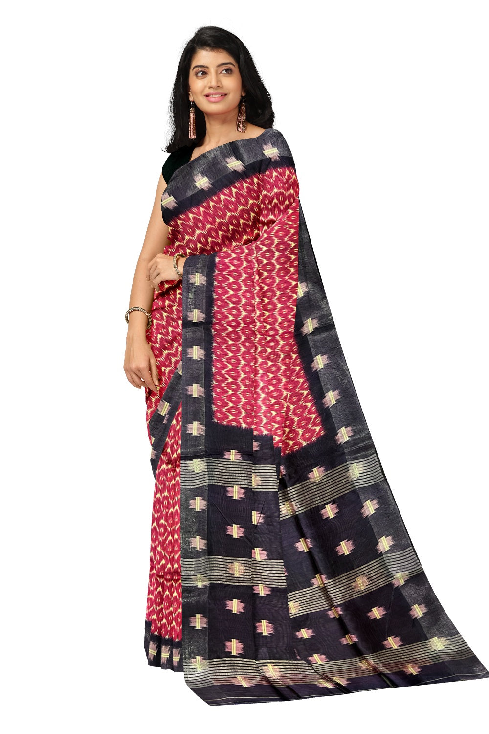 Southloom Tussar Silk Pochampally Themed Rose and White Printed Saree