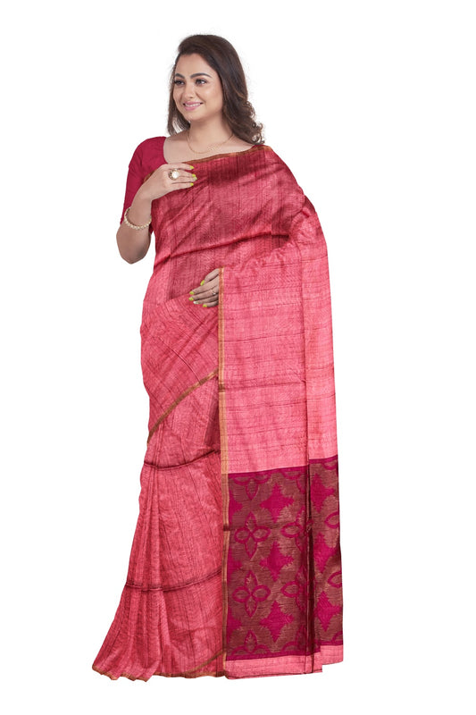 Southloom Red Shaded Semi Tussar Designer Saree with Tassels