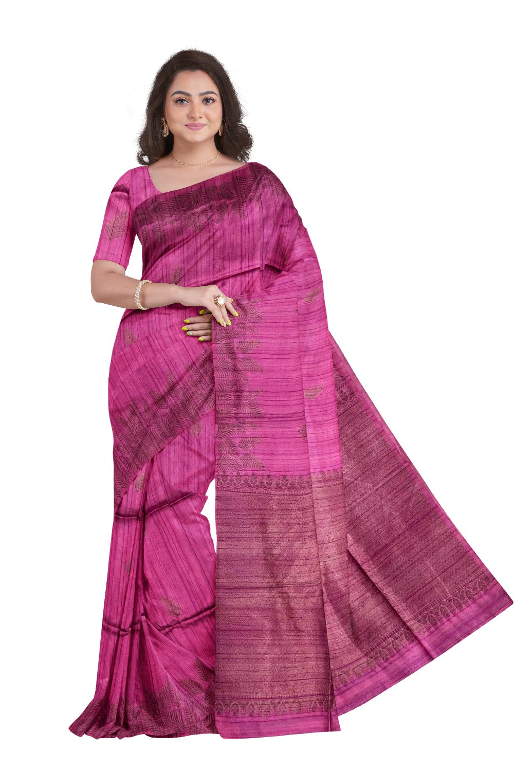 Southloom Magenta Semi Tussar Designer Saree with Tassels