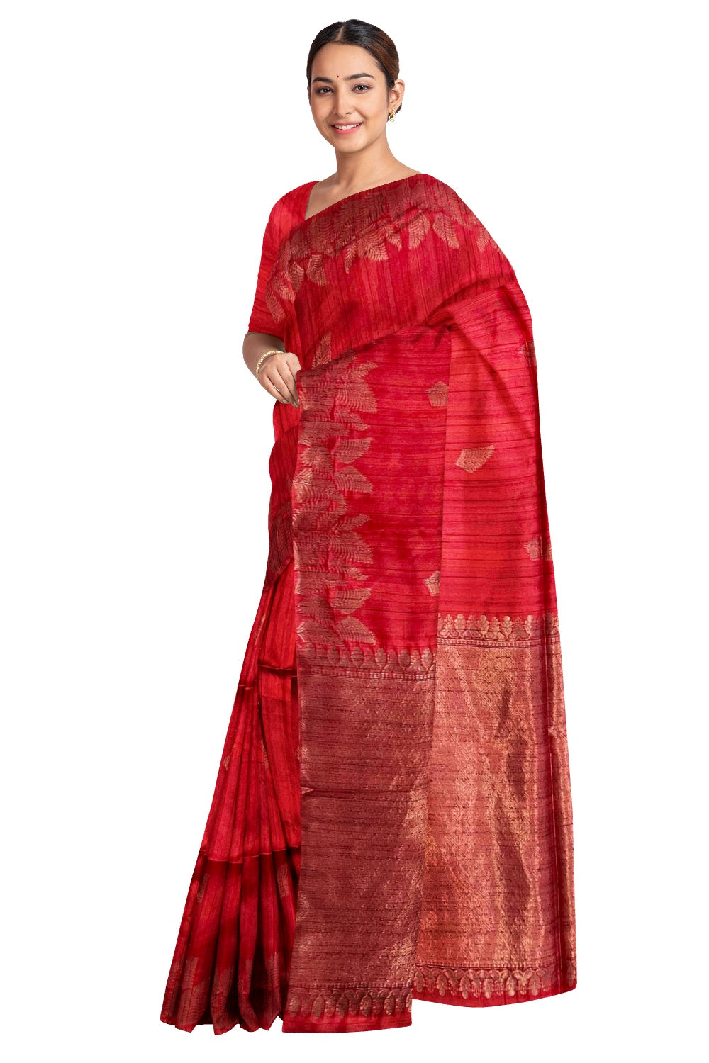 Southloom Red Semi Tussar Designer Saree with Tassels