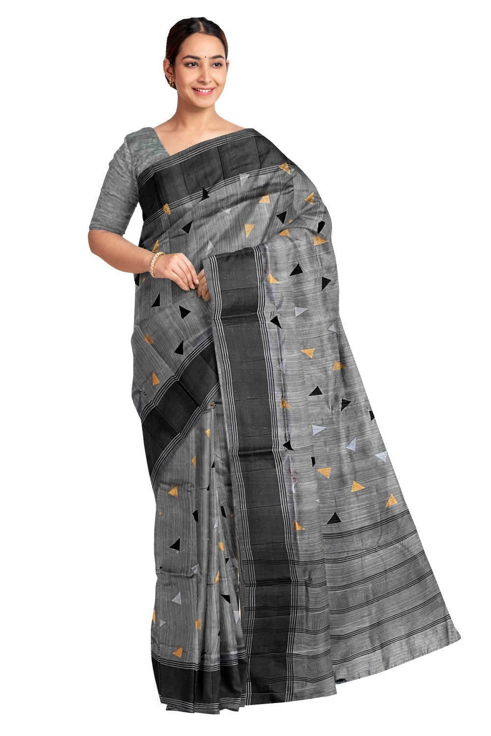 Southloom Grey Semi Sik Designer Saree with Butta Works and Tassels