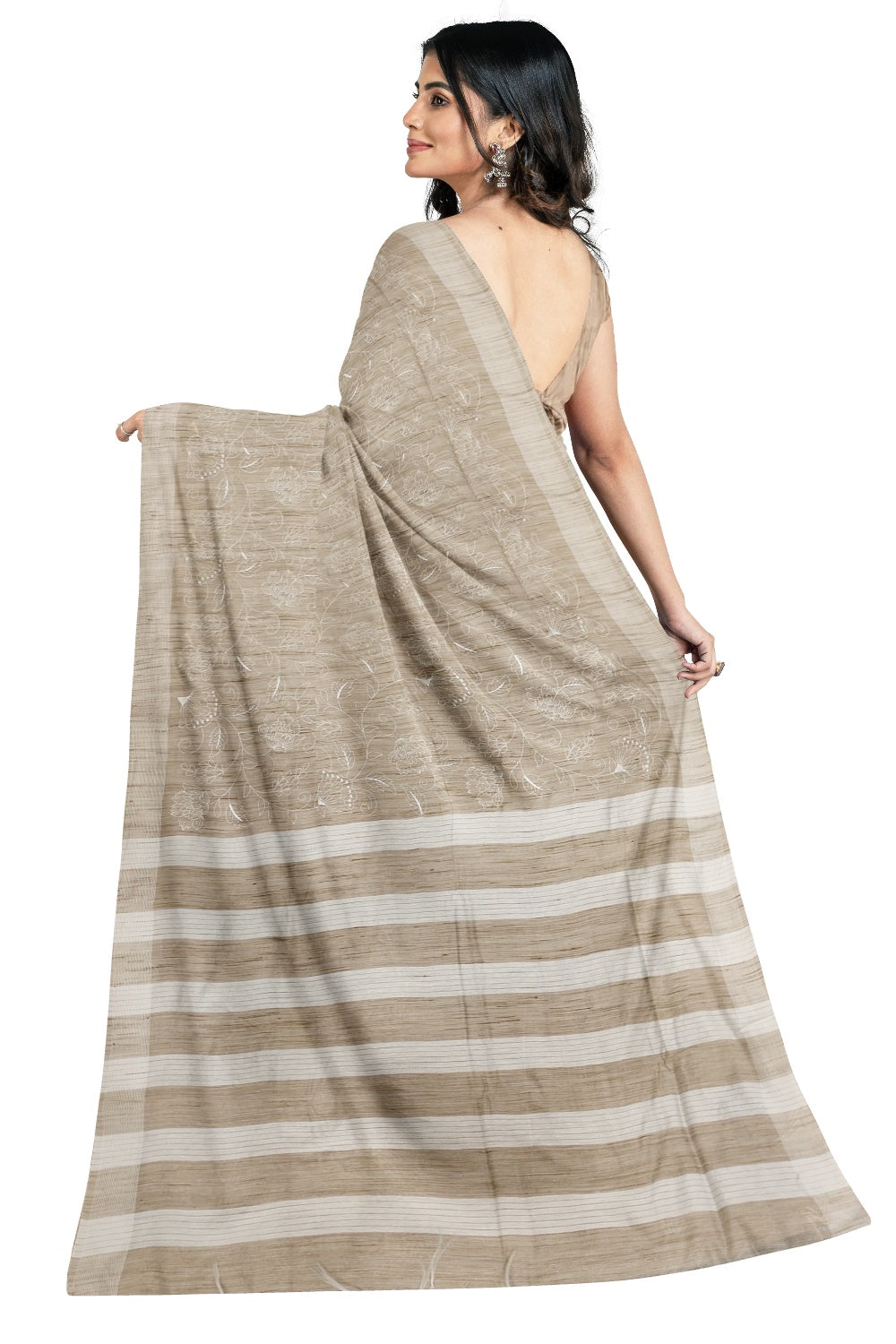 Southloom Cotton Grey Designer Saree with Embroidery Work