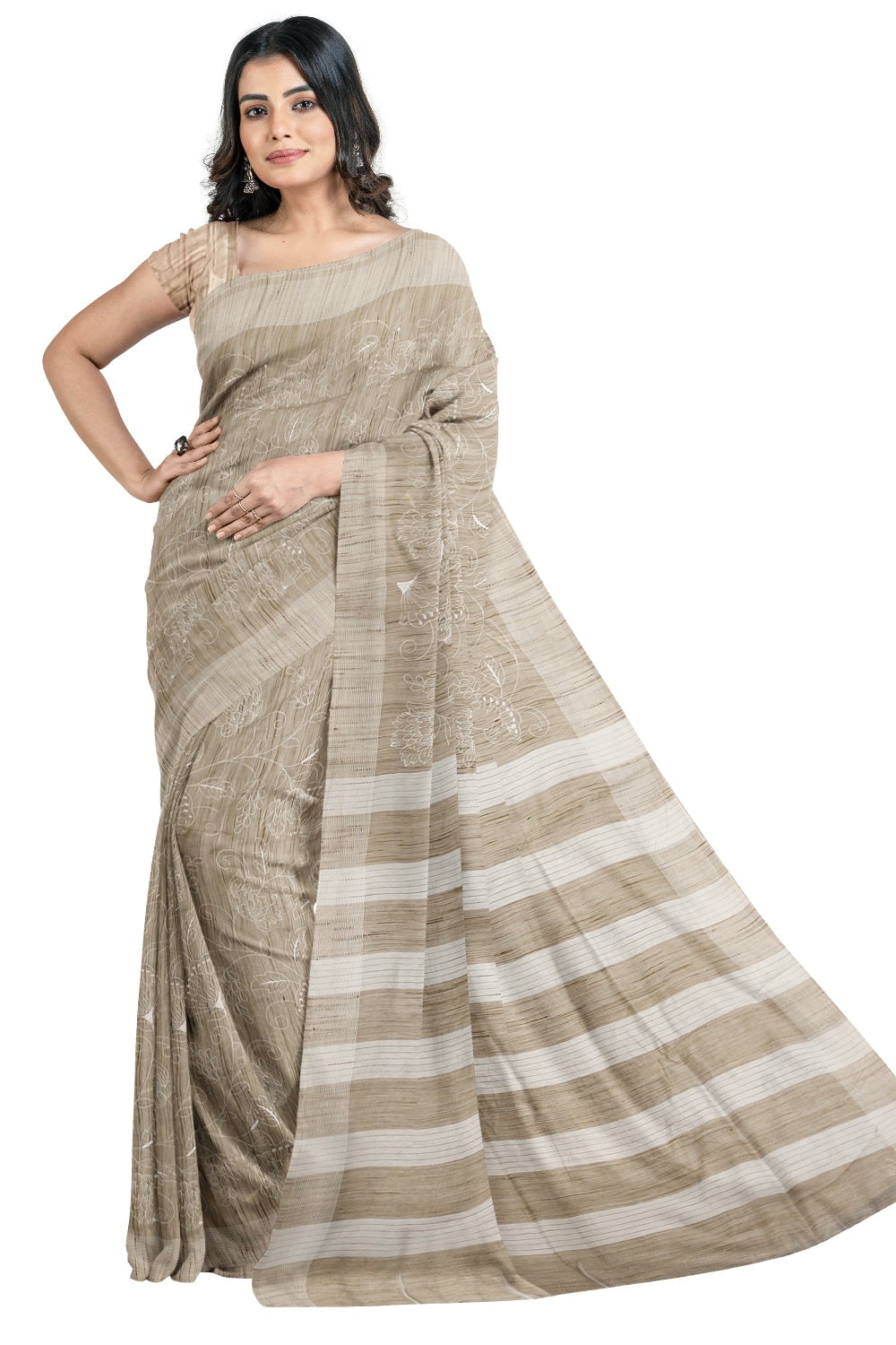 Southloom Cotton Grey Designer Saree with Embroidery Work