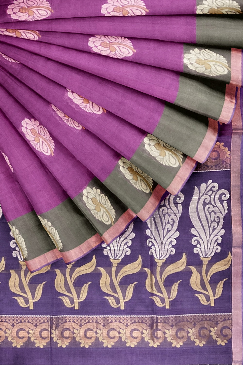 Southloom™ Premium Handloom South Cotton Magenta Saree With Floral Design