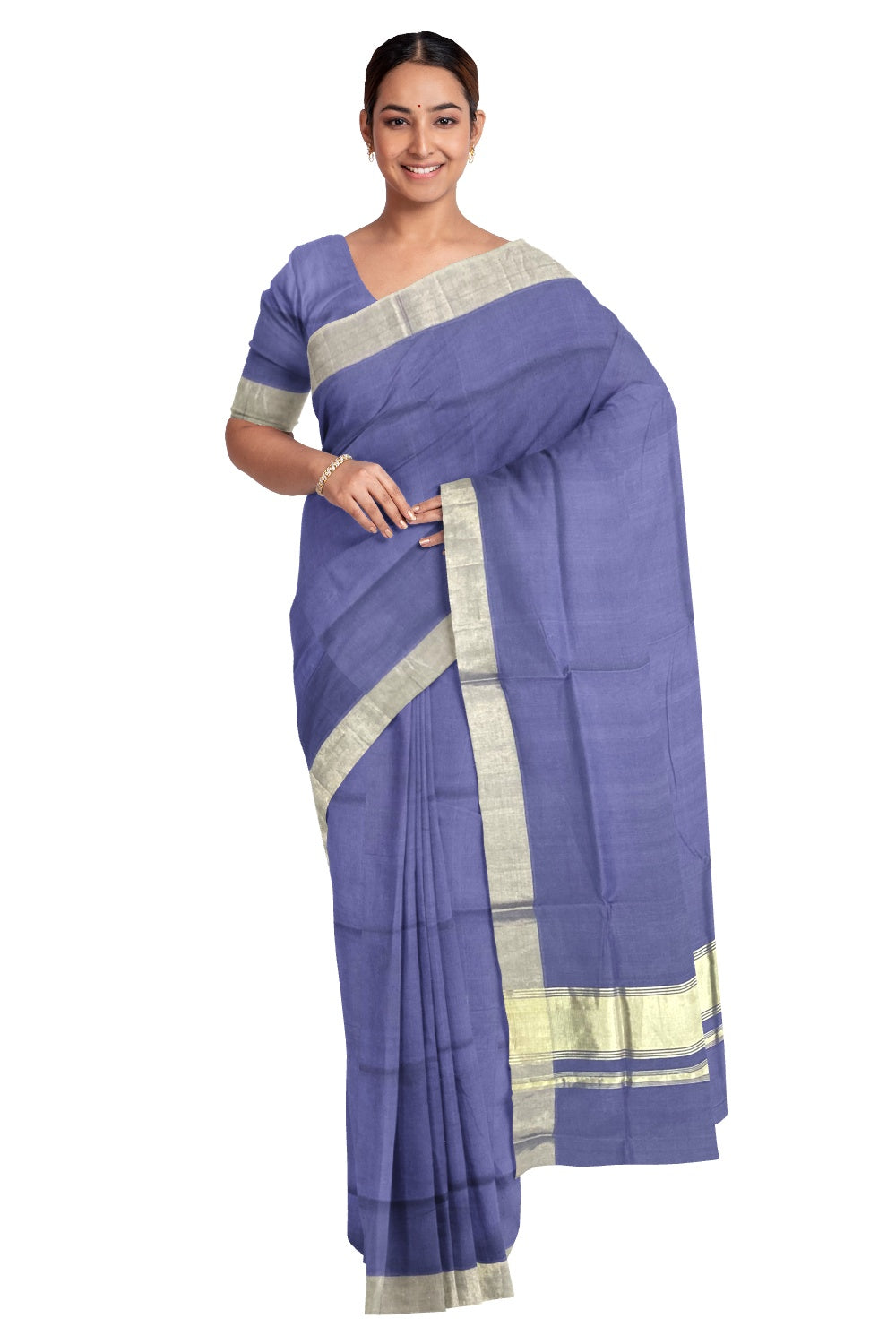 Southloom Balaramapuram Handloom Cotton Violet Saree with Silver Border