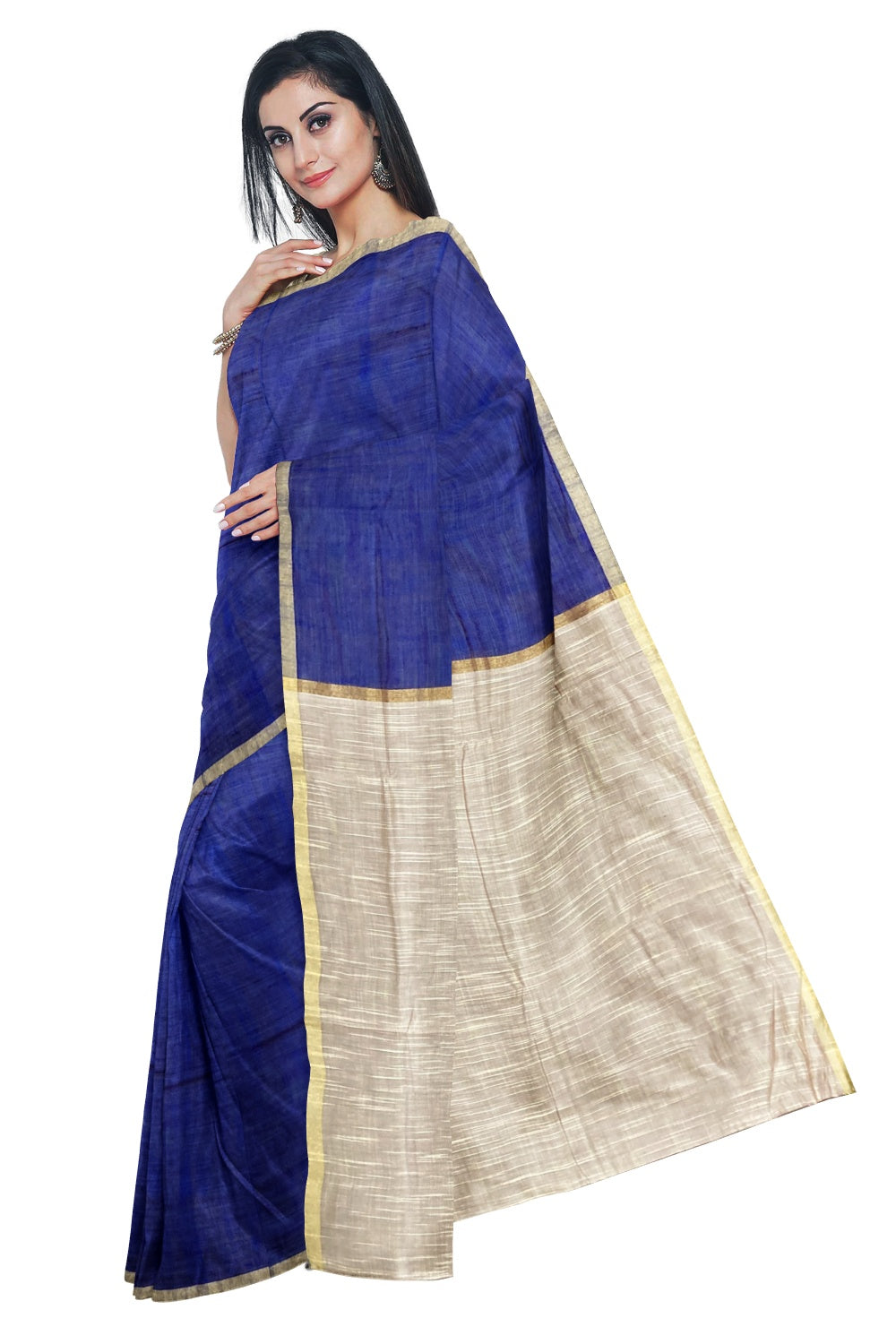 Southloom Kosa / Tussar Work Designer Blue Saree With Pinkish Pallu