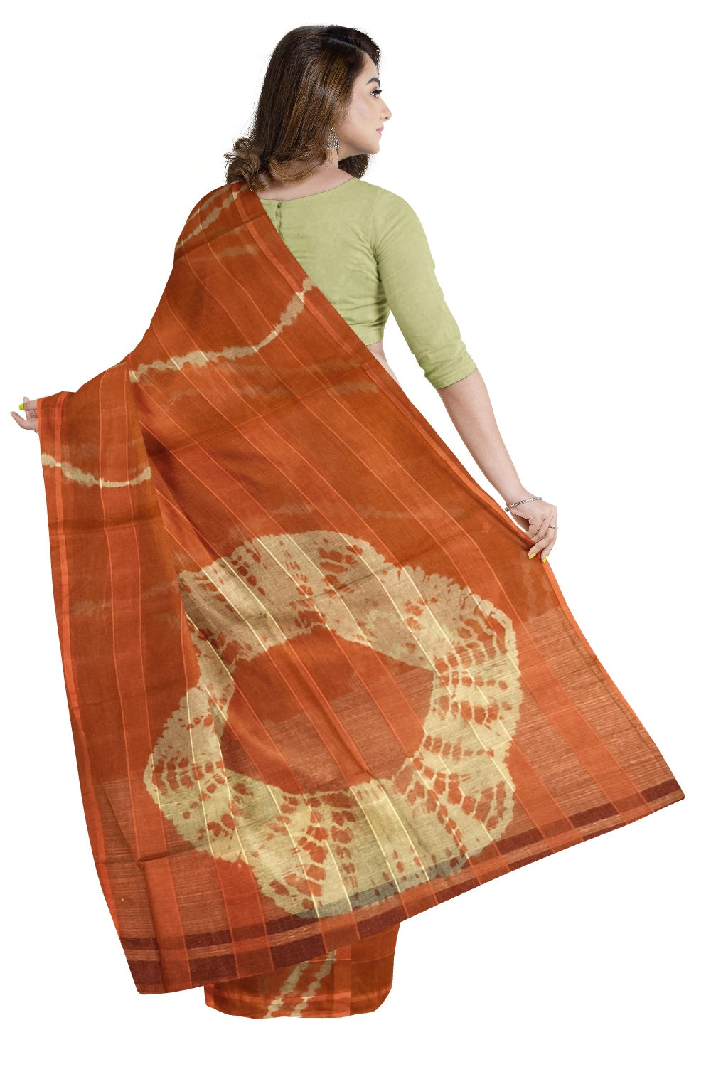Southloom Cotton Orange Green Saree with Green Blouse Piece