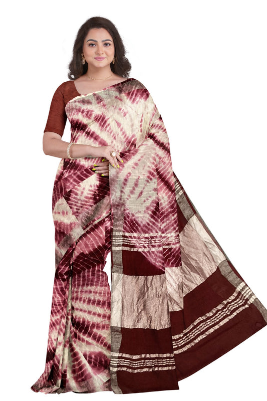 Southloom Linen Maroon and White Designer Saree