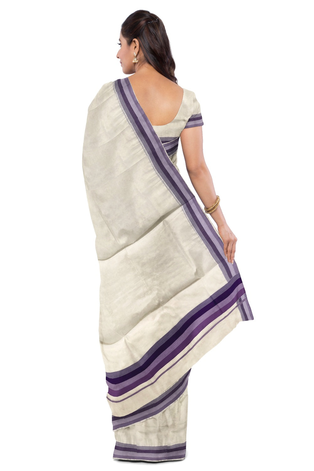Kerala Cotton Saree with Violet Lines Border Design