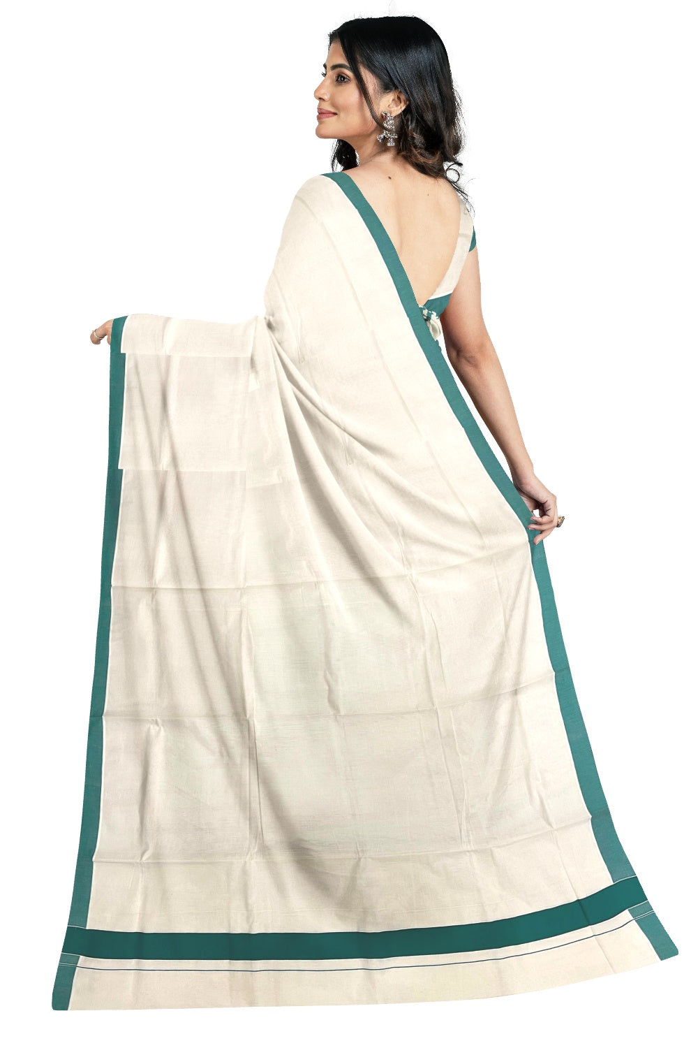 Pure Cotton Off White Kerala Saree with Teal Blue Border