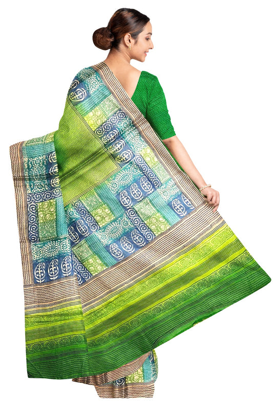Southloom Handloom Pure Tussar Green Printed Designer Saree