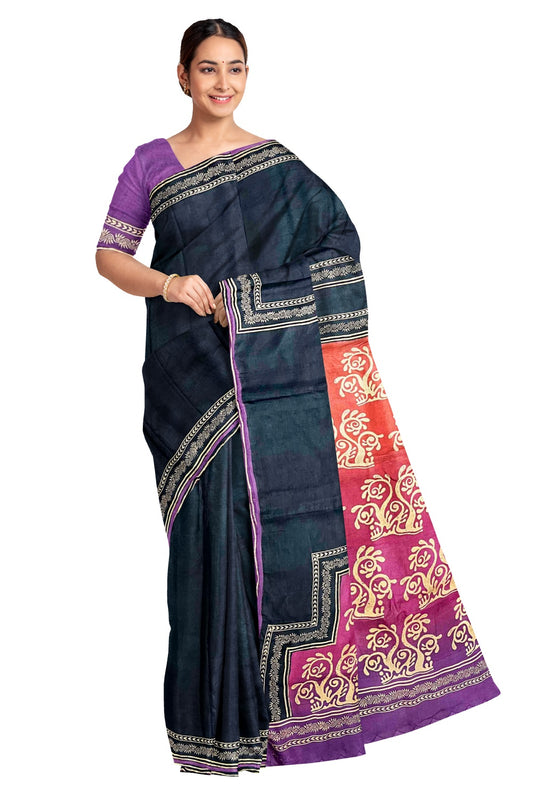 Southloom Handloom Pure Tussar Multi Coloured Printed Designer Saree
