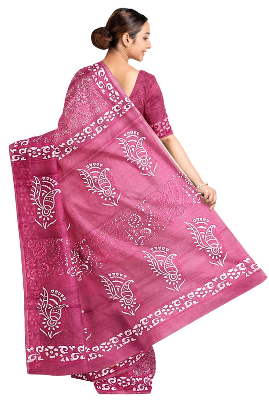 Southloom Handloom Pure Tussar Pink Hand Painted Designer Saree