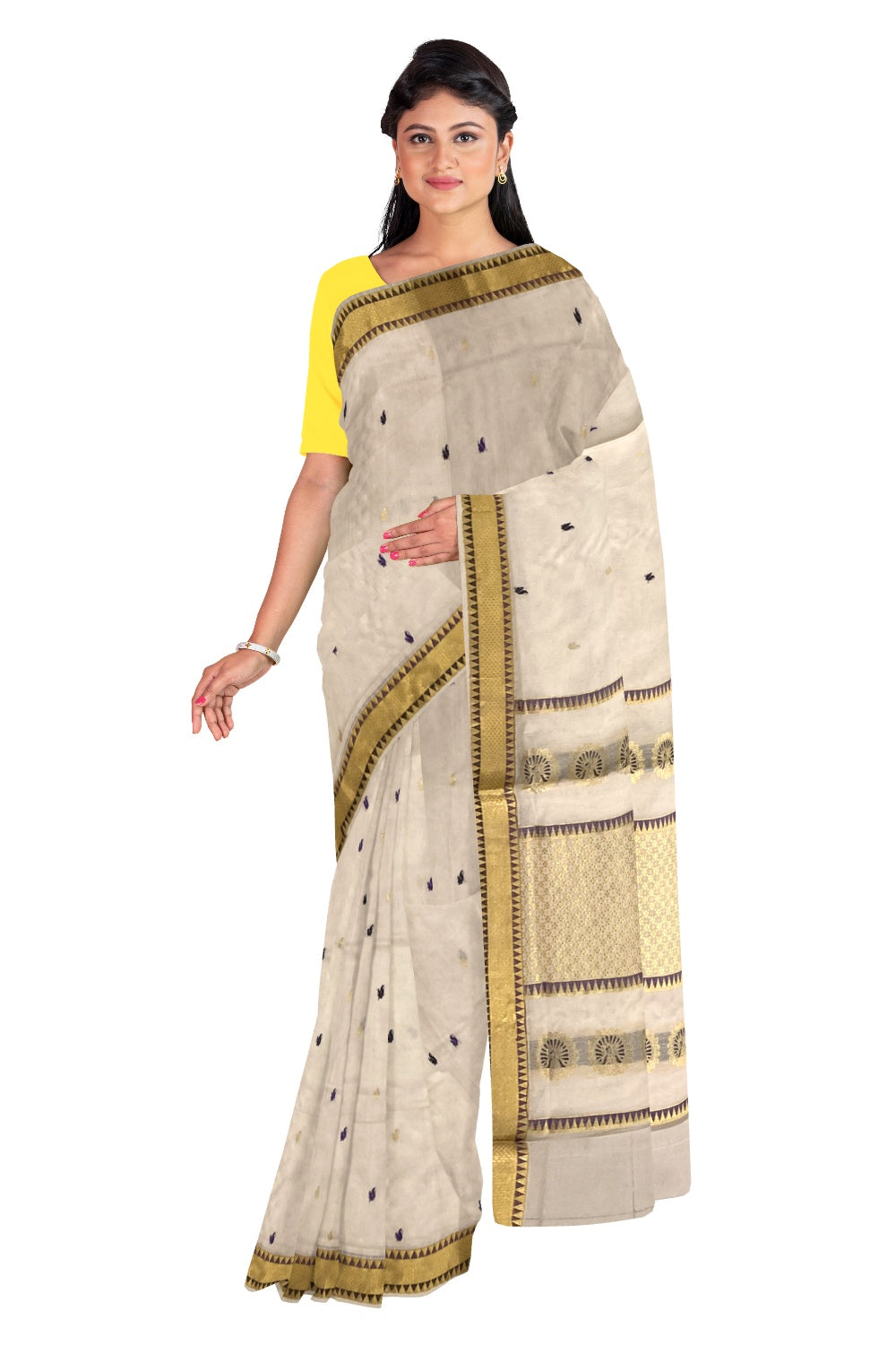 Southloom Balaramapuram Handloom Kasavu Wedding Saree with Motifs